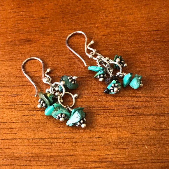Handmade Sterling Silver Turquoise Dangly Earrings - Picture 5 of 8
